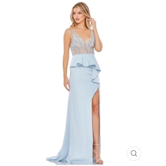 Mac Duggal EMBELLISHED ILLUSION SLEEVELESS PEPLUM GOWN size 8 $598 - Picture 1 of 12